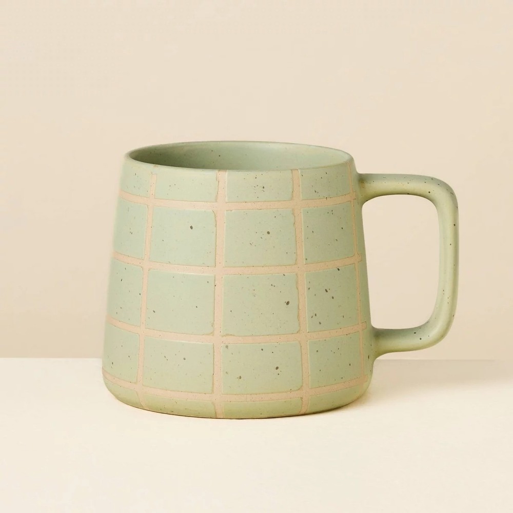15oz Stoneware Grid Coffee Mug Green - Hearth & Hand Magnolia, Target